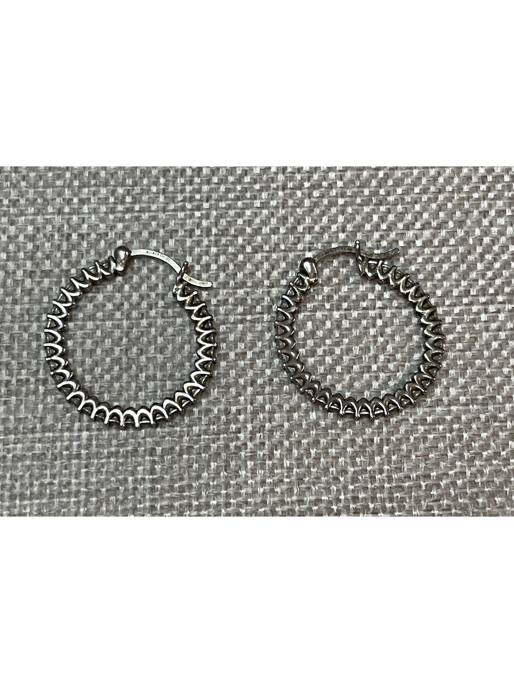 Sterling Silver 925 SU CZ 1" Long Round Hoop Statement Earrings
